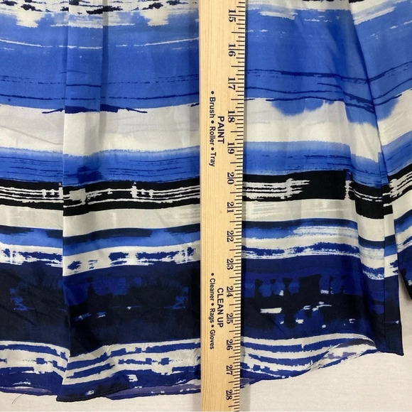 Lafayette 148 New York Blue Black Striped Y Neck 100% Silk Popover Top size 6 - Picture 7 of 10